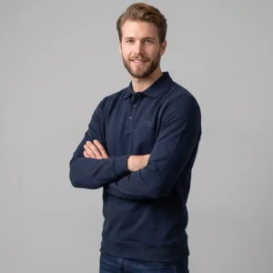 Erkek Polo Yaka Sweatshirt – Düğmeli Yakalı Üç İplik Üst